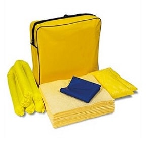 chemical spill kit with 10 gallon absorbent capacity with yellow bag