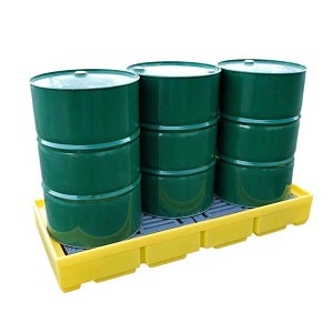 poly spill containment pallet with 3 drums 
