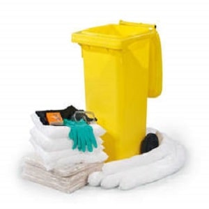 oil spill kit 30 gallon absorbent capacity with yellow plastic bin