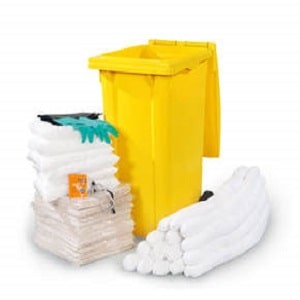 oil spill kit 65 gallon absorbent capacity with yellow plastic bin