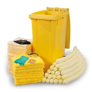 Chemical spill kit 95 gallon absorbent capacity with yellow plastic bin
