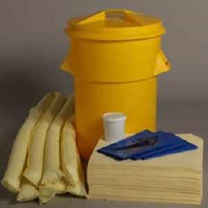 Chemical Spill Kit 100 Liter in a cylindrical yellow bin