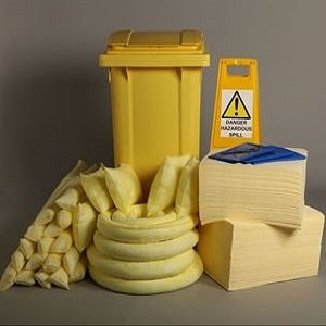 Yellow wheelie chemical spill kit 360 liter absorbency