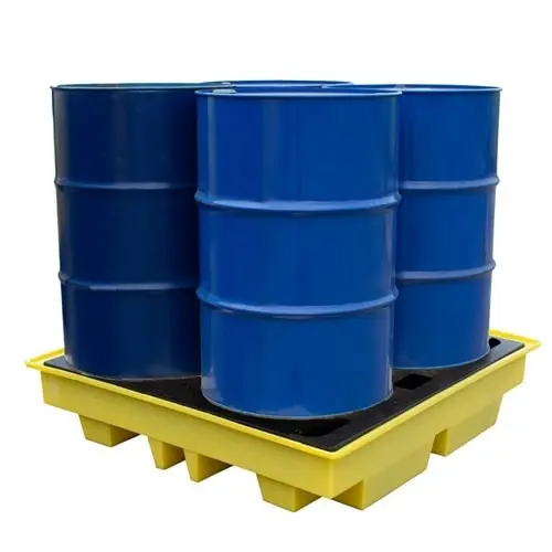 yellow 4 Drum Spill Pallet with steel drums