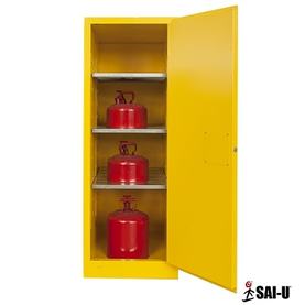 54 gallon capacity yellow flammable storage cabinet with opened door
