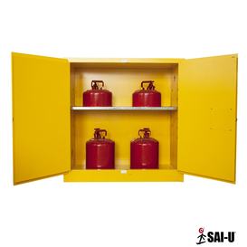 30 gallon capacity yellow flammable storage cabinet with safety cans
