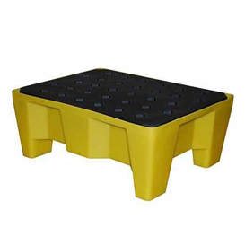 yellow color integral legs spill containment tray with black platform