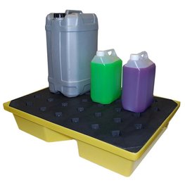 3 cans on the 40 liter capacity poly spill tray