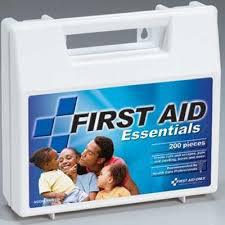 large size first aid kits in a plastic labelled box