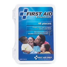 small size first aid kit in a plastic labelled box
