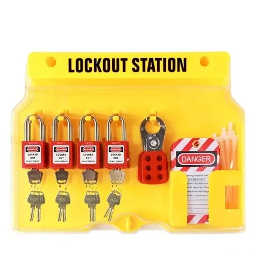lockout padlock, hasp, tag and  station board