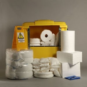 Oil Spill Kit with 1100 liter capacity with yellow 4 wheels bin