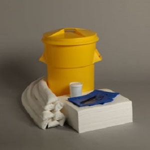 Oil Spill Kit 80 liter absorbency in yellow plastic bin