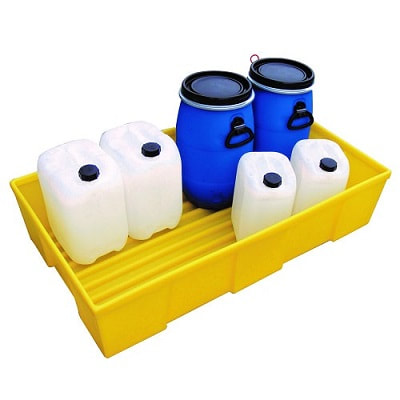 yellow ribbed drip trays with bottles